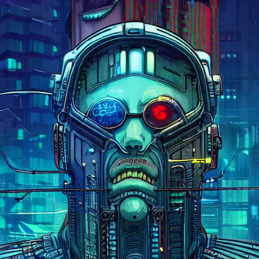 Prompt: A cyberpunk chthonic techno monster cyborg on the street of a cyberpunk city art by Josan Gonzalez, sci-fi, highly detailed, digital painting, artstation, smooth, sharp focus, illustration, concept art by Josan Gonzalez and James Gurney and Mœbius