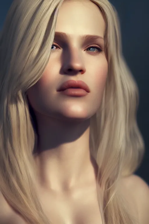 Prompt: hyperrealistic portrait of stunningly beautiful blonde girl in a dawn light, trending on artstation,ultrawide angle, f8, polarizer , unreal engine