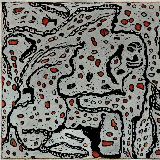 Prompt: desperation; pathetic creature with nothing to lose; hopelessness; drab landscape; desolation; dubuffet