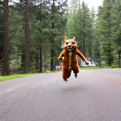 Prompt: photo of a person in a fursuit chasing a squirrel