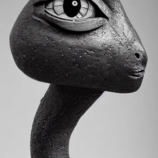 Image similar to an animorphasis sculpture of an eye, highly detailed, black and white