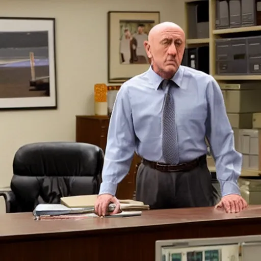 Image similar to Mike Ehrmantraut use leg shaker in Saul Goodman office