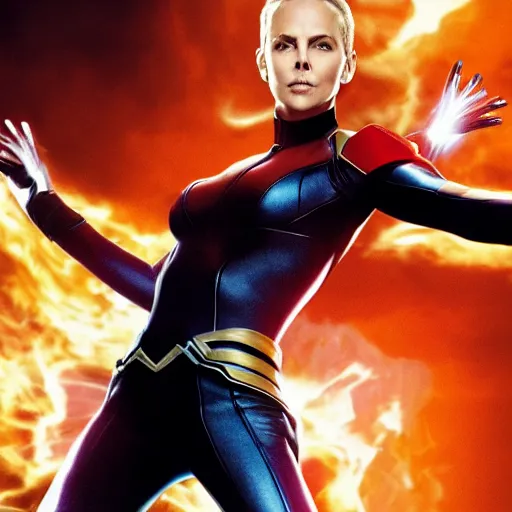 Image similar to movie film still of Charlize Theron as Jean Gray in a new X-Men movie, cinematic