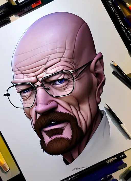 Prompt: cute builder walter white, natural lighting, path traced, highly detailed, high quality, digital painting, by don bluth and ross tran and studio ghibli and alphonse mucha, artgerm