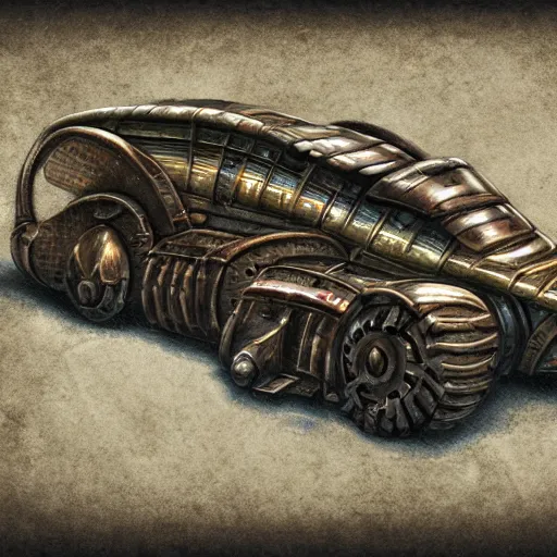 Image similar to planescape art style retrofuturism car concept