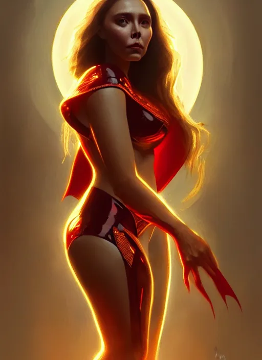 Image similar to portrait of modern darna, elizabeth olsen, intricate, elegant, glowing lights, highly detailed, digital painting, artstation, glamor pose, concept art, smooth, sharp focus, illustration, art by wlop, mars ravelo and greg rutkowski