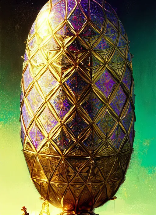 Image similar to faberge egg and andel shine, hyperrealism, no blur, 4 k resolution, ultra detailed, style of alexander trufanov, ismail inceoglu, tyler edlin, syd mead, carlos schwabe