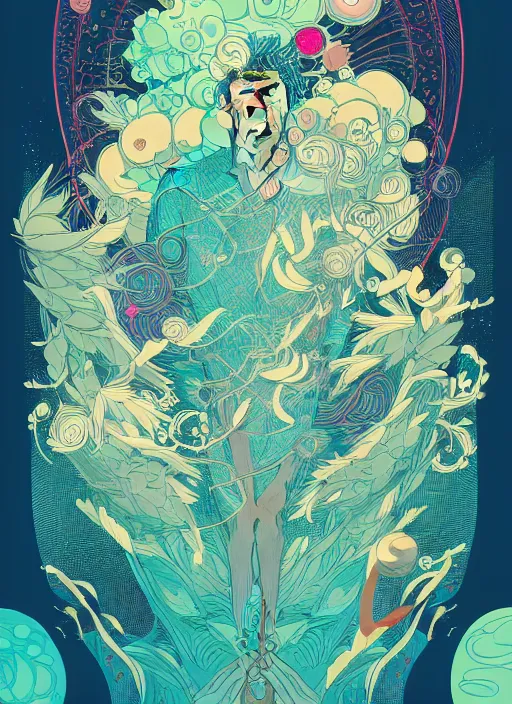 Image similar to beautiful illustration of apollo, in the style of james jean and victo ngai, mystical colors, trending on artstation