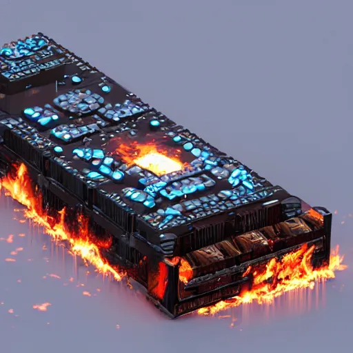 Prompt: the last microcontroller on earth, burning in the fires of global warming, dynamic lighting, cinematic composition, 8 k, intricate, hyperrealistic, trending on artstation