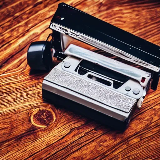 Prompt: a video tape lying on an office desk