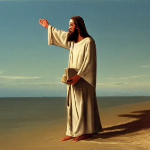 Prompt: Jezus walking on a beach