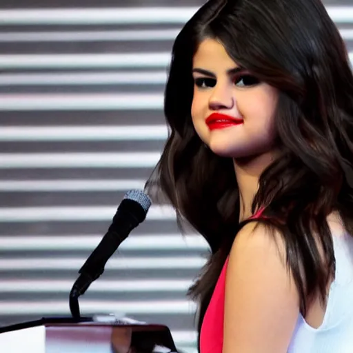 Prompt: Hyperdetailed Selena Gomez as a presidential candidate