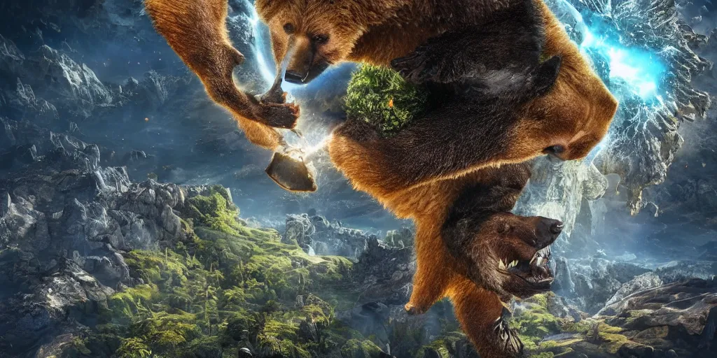 Prompt: Earth being destroy bear, realistic 4k octane beautifully detailed render, 4k post-processing, highly detailed, intricate complexity, epic composition, magical atmosphere, cinematic lighting, masterpiece, ultra hd