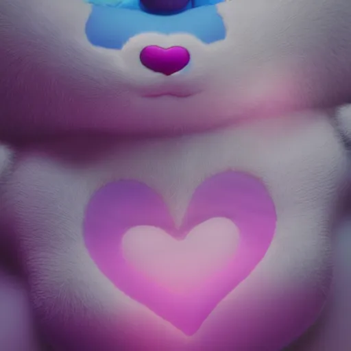 Prompt: hyperrealistic dslr film still of a care bear, heart emblem, stunning 8 k octane comprehensive 3 d render, inspired by istvan sandorfi & greg rutkowski & unreal engine, perfect symmetry, dim volumetric cinematic lighting, extremely hyper - detailed, extremely lifelike attributes & texture, intricate, masterpiece, artstation, stunning