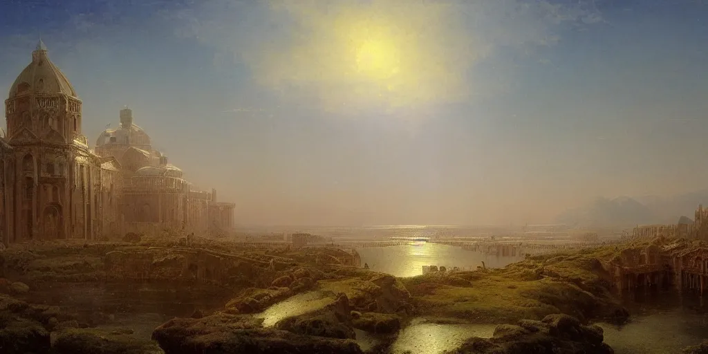 Image similar to A detailed matte painting of of the Ravenna citadel in the 15th century, trending on artstation by Ivan Aivazovsky and Frederic Edwin Church