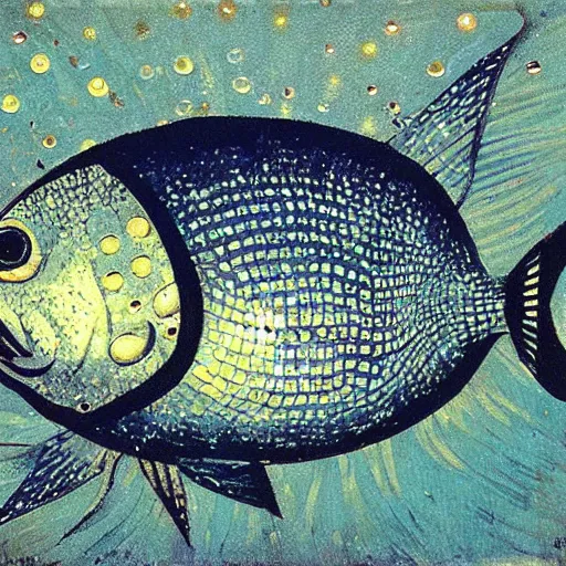 Image similar to fish with disco ball texture by ilya repin