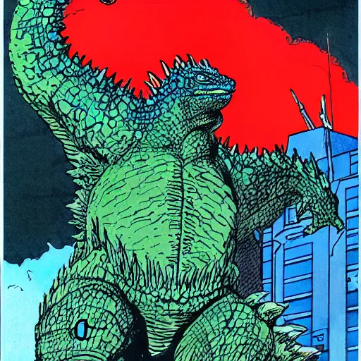 Image similar to godzilla drawn by frank miller