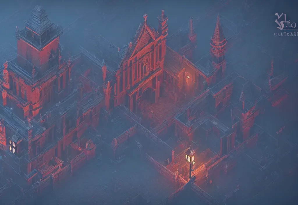 Image similar to isometric magicavoxel Bloodborne eastward cinematic lighting, 4k