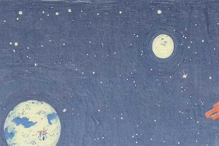 Prompt: international space station, with earth and stars in background ， by hiroshige utakawa