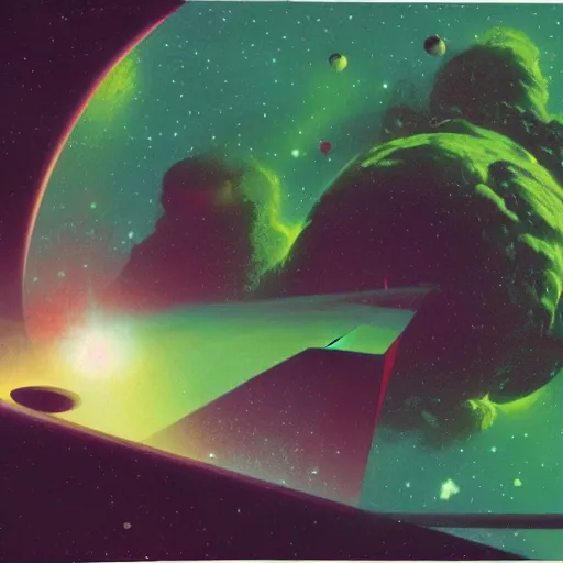 Image similar to Green nebula without planets, Syd Mead, John Harris, Federico Pelat,