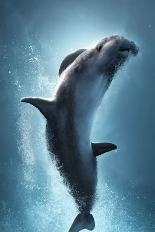 Image similar to a fuzzy dolphin tiger, pixar, dramatic lighting, cinematic, establishing shot, extremely high detail, foto realistic, cinematic lighting, post processed, concept art, high details, cinematic, 8k resolution, beautiful detailed, photorealistic, digital painting, artstation, concept art, smooth, sharp focus, artstation trending, octane render, unreal engine