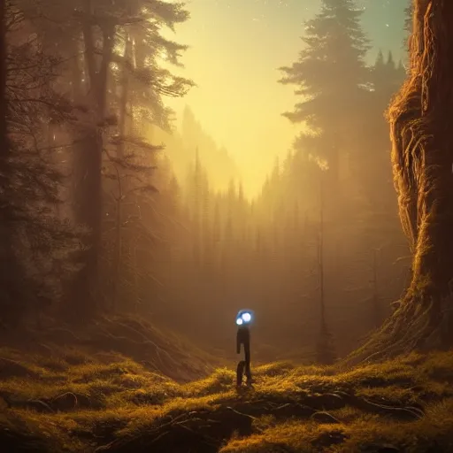 Image similar to A astronaut gazing upon an amazing alien forest landscape, digital art, breathtaking, golden ratio, extremely detailed, establishing shot, hyperrealistic, cinematic lighting, particles, unreal engine, simon stålenhag, rendered by Beeple, Makoto Shinkai, syd meade, simon stålenhag, Ruan Jia, Kentaro Miura, environment concept, artstation, octane render, 8K UHD image