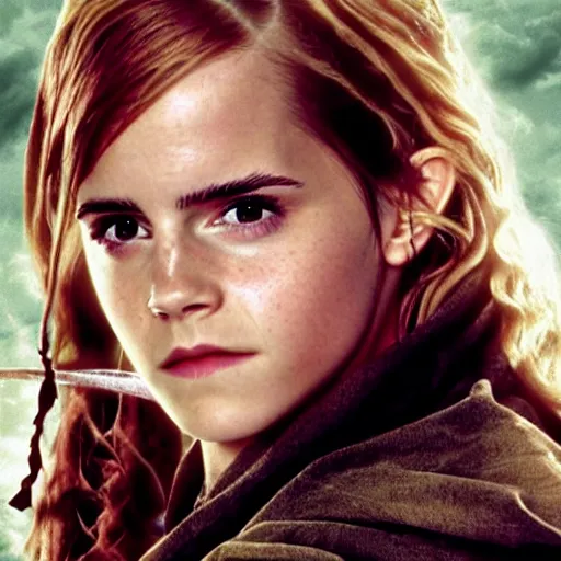 Prompt: still of emma watson as an angel in the lord of the rings ( 2 0 0 3 )