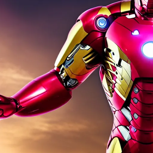 Image similar to pink and gold iron man suit, 4k realistic photo