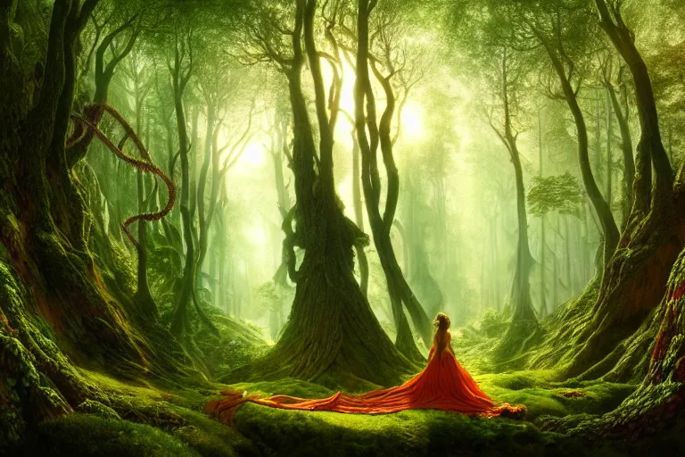 Prompt: a beautiful and highly detailed matte painting of a sexy lady in a mystical forest, psychedelic, celtic, intricate details, epic scale, insanely complex, 8 k, sharp focus, photorealism, artstation, cgsociety, by caspar friedrich, albert bierstadt, james gurney, brian froud,