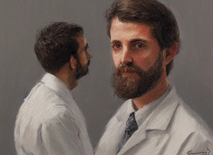 Image similar to a highly detailed tiny portrait of a dentist, james gurney, james jean