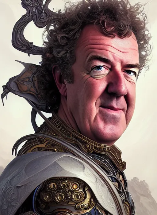 Image similar to portrait of jeremy clarkson, d & d, fantasy, intricate, elegant, highly detailed, digital painting, artstation, concept art, smooth, sharp focus, illustration, art by artgerm and greg rutkowski and alphonse mucha