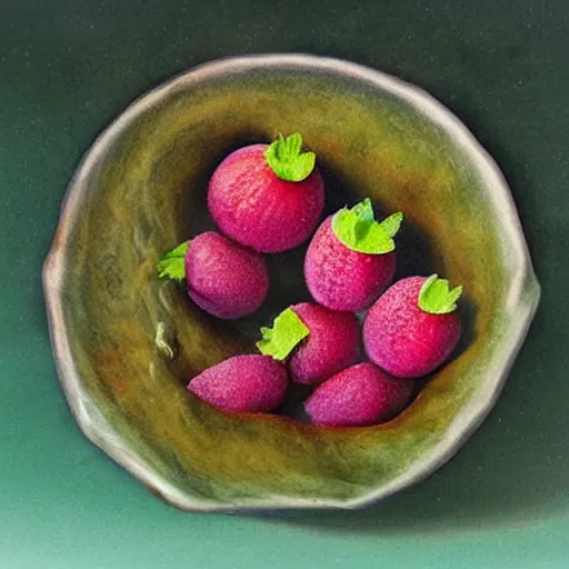 Prompt: a bowl of alien fruit, from another planet, exotic, hyper - realistic, high detail