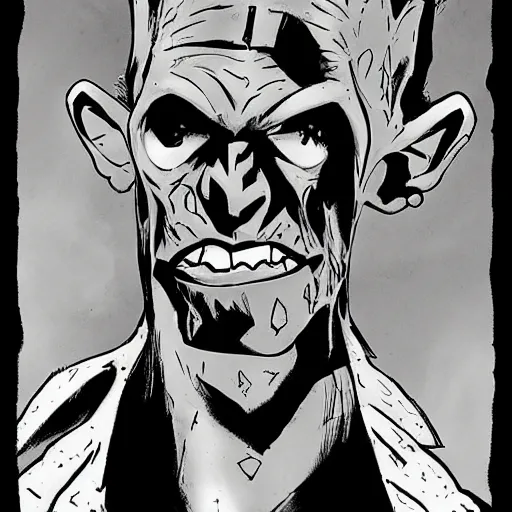 Image similar to skinny moria orc, portrait, by mike mignola, greyscale,