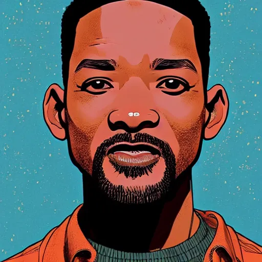 Image similar to a study of cell shaded portrait of will smith concept art, llustration, post grunge, concept art by josan gonzales and wlop, by james jean, Victo ngai, David Rubín, Mike Mignola, Laurie Greasley, highly detailed, sharp focus, alien, Trending on Artstation, HQ, deviantart, art by artgem
