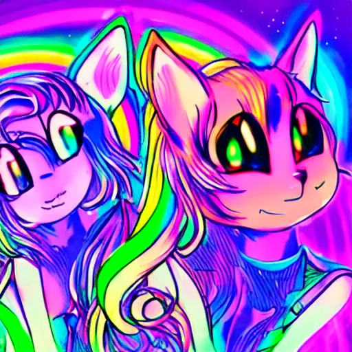 Prompt: neon multicolored rainbow nightcore anime cats