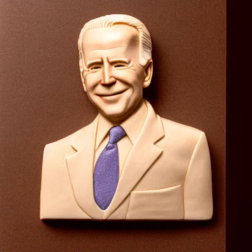 Prompt: A soap carving of Joe Biden, professional studio product photography, F 1.4, Kodak Portra