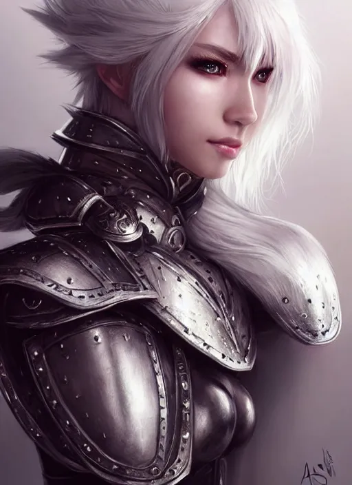 Image similar to warrior, fur leather armor!!! beautiful and elegant white hair female!! gorgeous ayes!! character concept art, sharp focus, octane render! unreal engine 5! highly rendered!! trending on artstation!! detailed linework!! illustration by artgerm, wlop, and chie yoshii