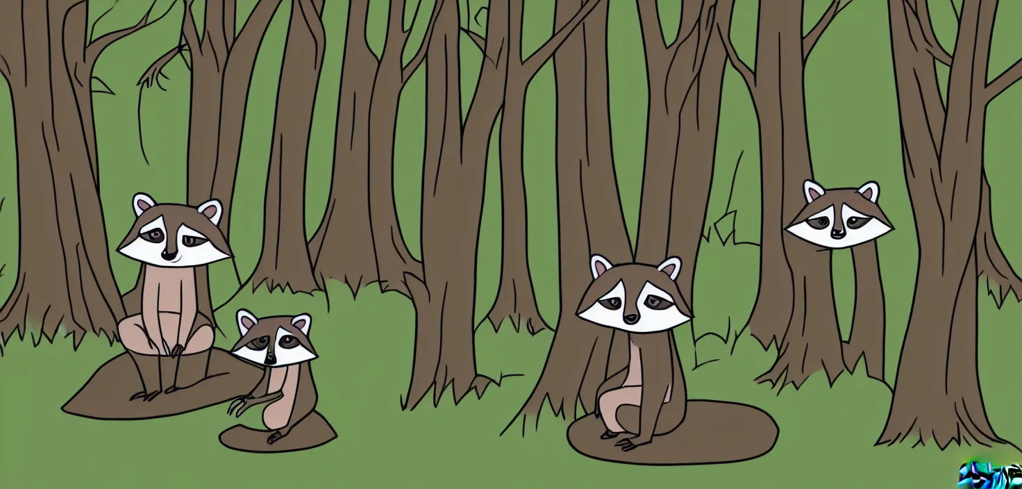 Prompt: raccoon in forest by waneella