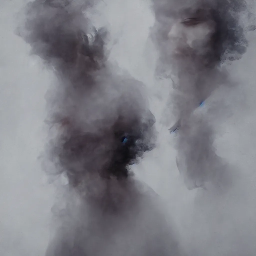 Image similar to a portrait of a person made of smoke. impressionism. matte painting. octane render