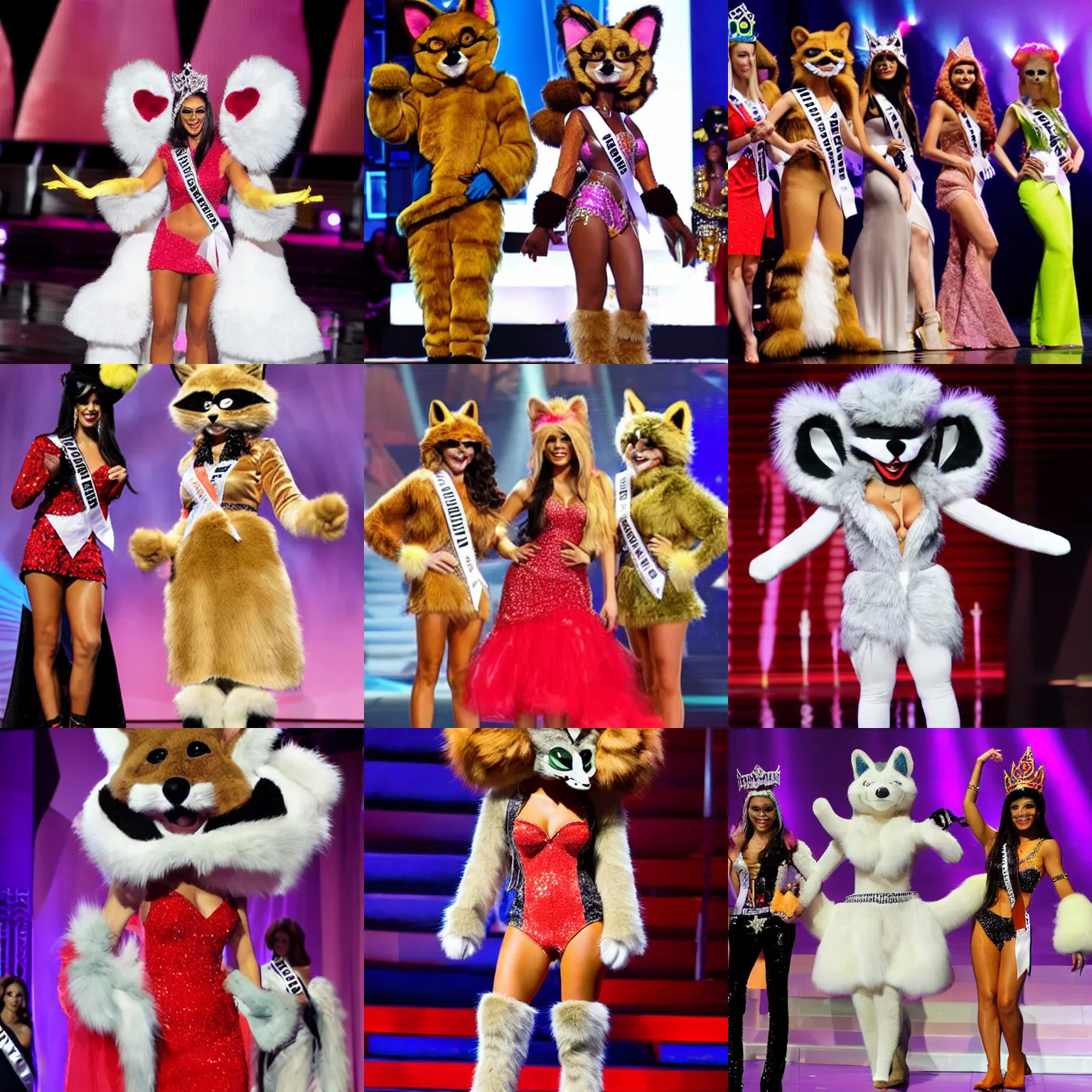 Prompt: women dressed as furries in mrs universe pageant
