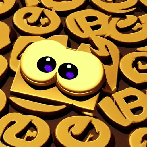 Image similar to luckys calls crypto logo golden cookie with big eyes, licking itself, big tongue, funny character from pixar, detailed 3d render, rim light