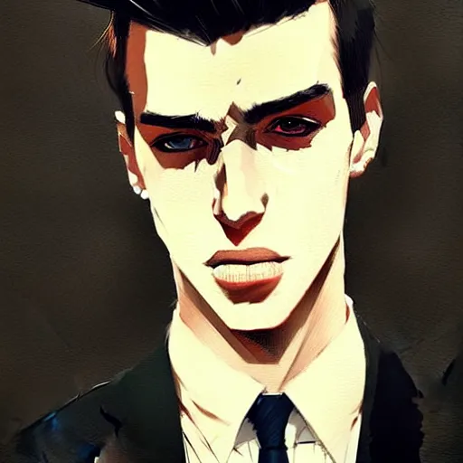 Image similar to a ultradetailed portrait painting of a stylish man wearing suit outfit, by conrad roset, greg rutkowski and makoto shinkai trending on artstation