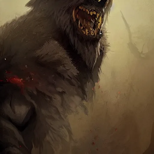 Image similar to a beautiful portrait of a werewolf warrior by Greg Rutkowski trending on Artstation