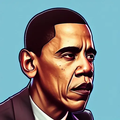 Image similar to barrack obama and jay z hybrid, 3 d character art, wearing basketball jersey, cinematic lighting symmetrical facial features, from arknights, hyper realistic, 4 k, rule of thirds, extreme detail, detailed drawing, trending artstation, realistic lighting, by alphonse mucha, greg rutkowski, short neck