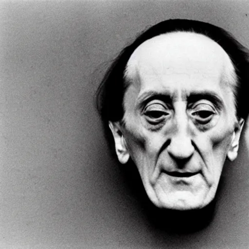 Prompt: marcel duchamp with no face in an empty void