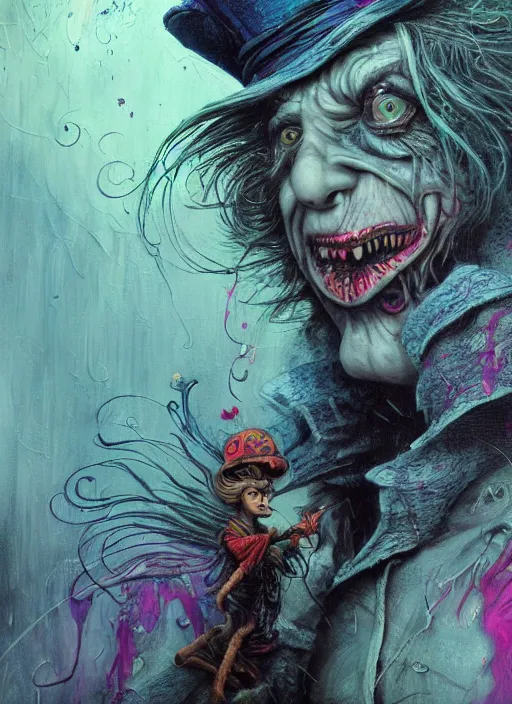 Prompt: mad hatter, alien, highly detailed, cinematic, 8 k, by megan duncanson, benjamin lacombe, adrian borda, stanley artgermm, tom bagshaw, craig mullins, carne griffiths, ayami kojima, beksinski, giger, trending on deviantart, hyper detailed, horror, full of colour