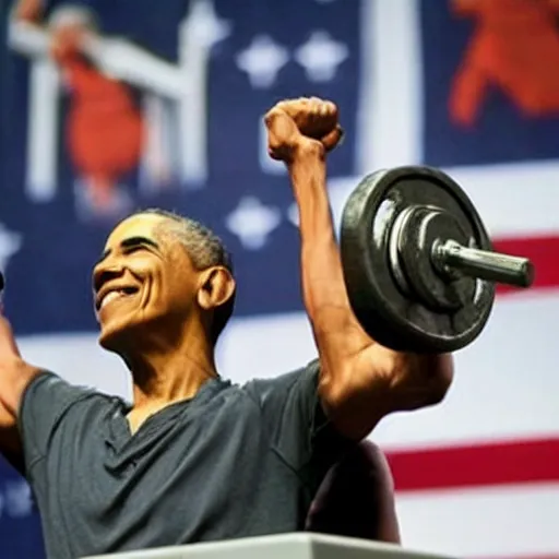 Image similar to obama lifting weights really strong