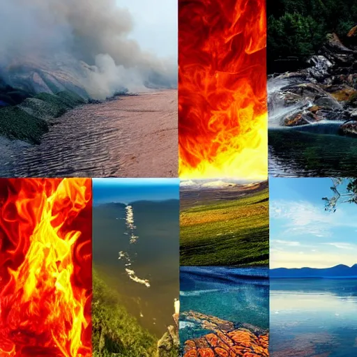 Prompt: fire. earth. water. air