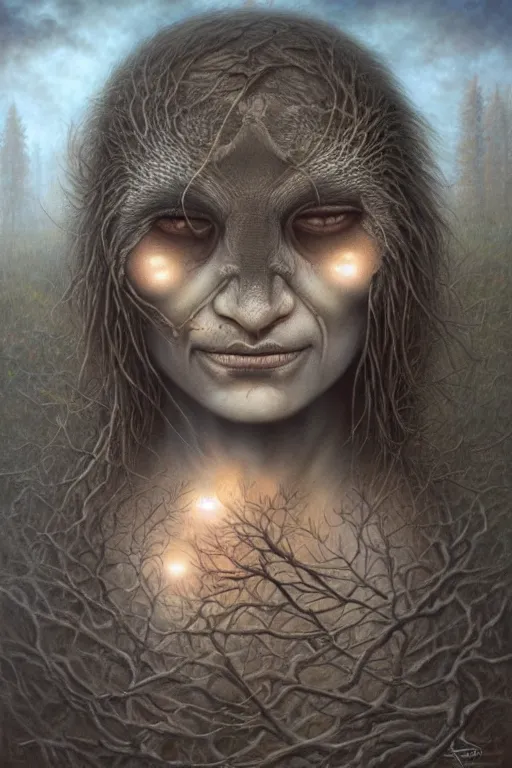 Image similar to skinwalker. art by tomasz alen kopera.