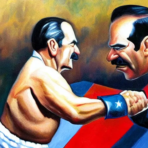 Image similar to Painting of George H.W. Bush punching Saddam Hussein in the stomach